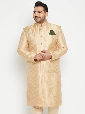 Gold woven silk blend men-kurtas 2
