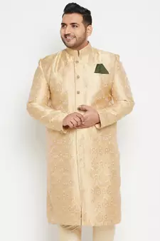 Gold woven silk blend men-kurtas