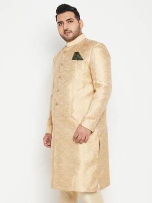 Gold woven silk blend men-kurtas 3
