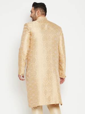 Gold woven silk blend men-kurtas 4
