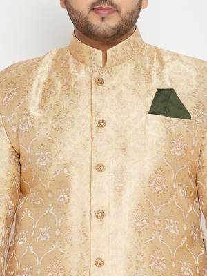 Gold woven silk blend men-kurtas 5