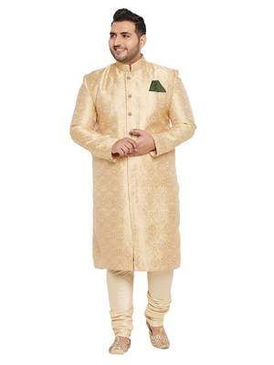 Gold woven silk blend sherwani 1