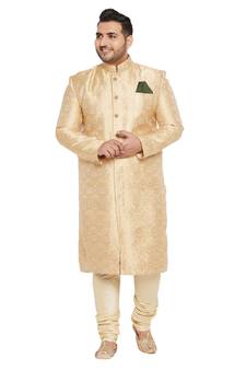 Gold woven silk blend sherwani