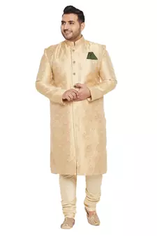 Gold woven silk blend sherwani