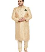 Gold woven silk blend sherwani