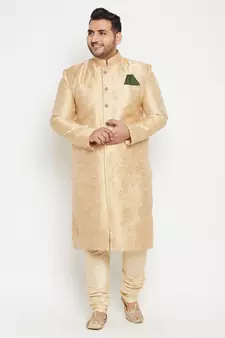 Gold woven silk blend sherwani