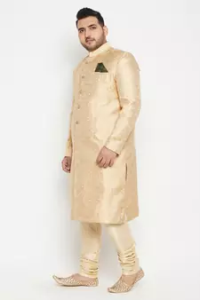 Gold woven silk blend sherwani