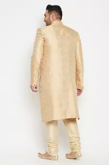 Gold woven silk blend sherwani