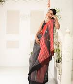 Steel Grey And Peach Woven Handloom Saree