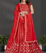 Elegant Georgette Red Embroidery Sequence Lehenga Choli