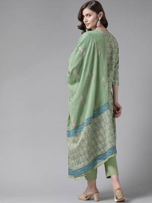 Green embroidered cotton ethnic-kurtis 3
