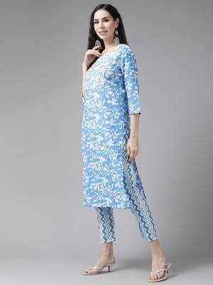 Turquoise embroidered cotton ethnic-kurtis 2