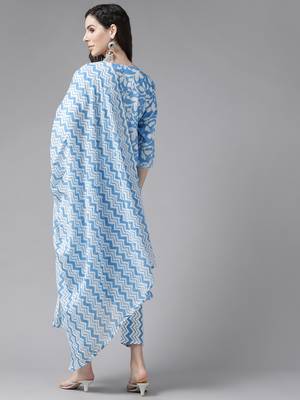 Turquoise embroidered cotton ethnic-kurtis 3