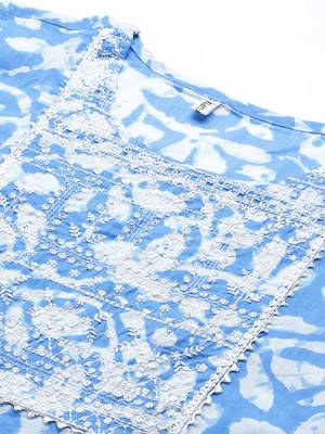 Turquoise embroidered cotton ethnic-kurtis 4