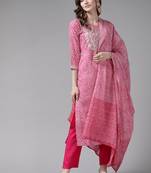 Pink printed viscose rayon ethnic-kurtis