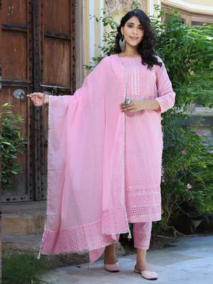 Pink embroidered cotton ethnic-kurtis 1