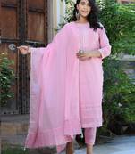 Pink embroidered cotton ethnic-kurtis