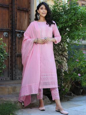 Pink embroidered cotton ethnic-kurtis 2