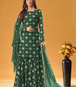Green Designer Heavy Embroidery Work Faux Georgette unstitched Long Length Kameez palazzo party wear salwarsuit