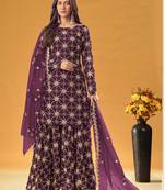 Wine Designer Heavy Embroidery Work Faux Georgette unstitched Long Length Kameez palazzo wedding wear salwar suit
