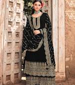 Black Heavy Designer Embroidery Work Faux Georgette unstitched Long Length Kameez palazzo party-wear-salwar-kameez