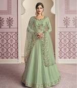Green Designer Multy Embroidery,Diamond Work Russian Silk unstitched Long Length Kameez Pant cotton salwar suit