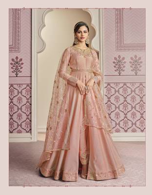 Pink Designer Multy Embroidery,Diamond Work Russian Silk unstitched Long Length Kameez Pant cotton salwar suit 1