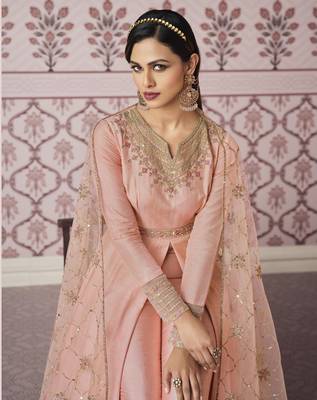 Pink Designer Multy Embroidery,Diamond Work Russian Silk unstitched Long Length Kameez Pant cotton salwar suit 3
