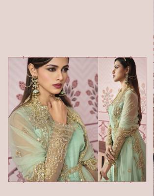 Sky Blue Designer Multy Embroidery,Diamond Work Russian Silk unstitched Long Length Kameez Pant cotton salwar suit 3