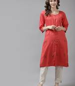 Red printed cotton ethnic-kurtis