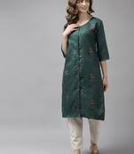 Dark-green printed cotton ethnic-kurtis