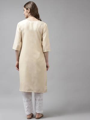 Beige embroidered cotton ethnic-kurtis 4