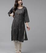 Grey printed cotton ethnic-kurtis