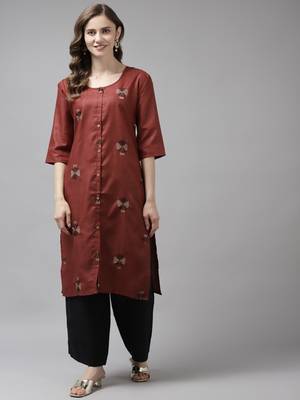 Maroon embroidered cotton ethnic-kurtis 1