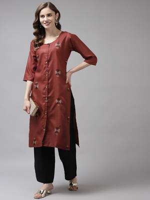 Maroon embroidered cotton ethnic-kurtis 5
