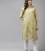 Lemon embroidered cotton ethnic-kurtis