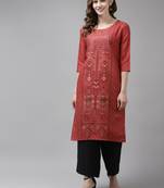Red printed cotton ethnic-kurtis