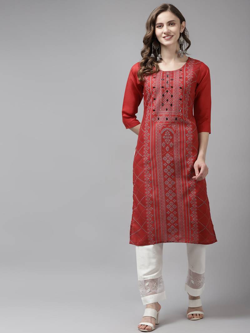 Red printed cotton ethnic-kurtis