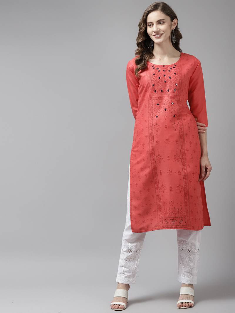 Red printed cotton ethnic-kurtis