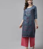 Blue printed cotton ethnic-kurtis