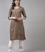 Brown printed cotton ethnic-kurtis