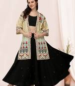 Lemon yellow organic cotton long fancy embroidered ethnic jacket free size