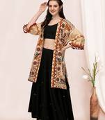Beige organic cotton long fancy embroidered ethnic jacket free size