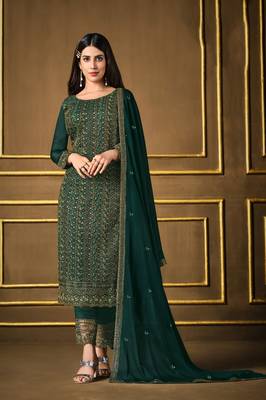Green embroidered faux silk salwar 1