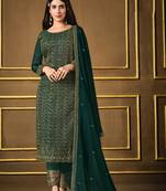 Green embroidered faux silk salwar