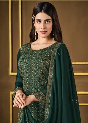 Green embroidered faux silk salwar 2