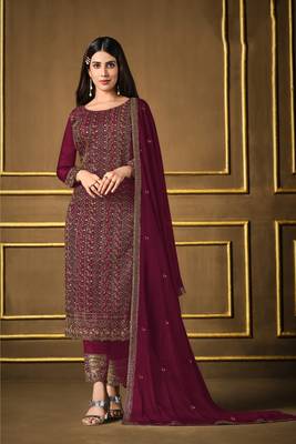 Maroon embroidered faux silk salwar 1