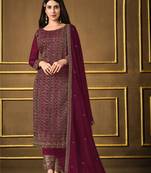 Maroon embroidered faux silk salwar