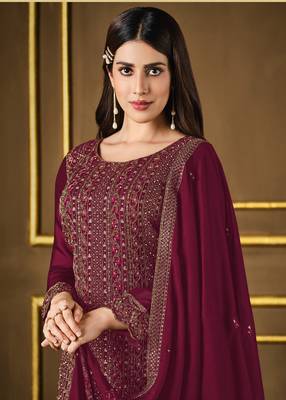 Maroon embroidered faux silk salwar 2