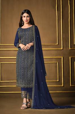 Blue embroidered faux silk salwar 1